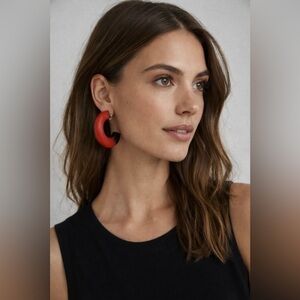 Zara Statement Hoop Leather Earrings – Red & Brown – NWOT